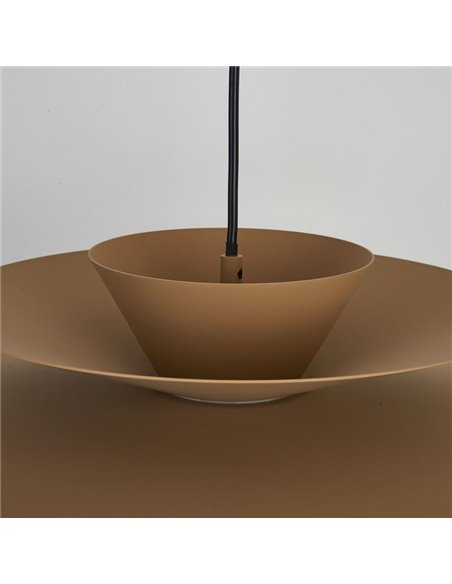Luminária pendente LED ESTRELLA com disco duplo, acabamento cáqui fosco, 12W, 3000K, 900 lúmens, TRIAC, Ø50cm