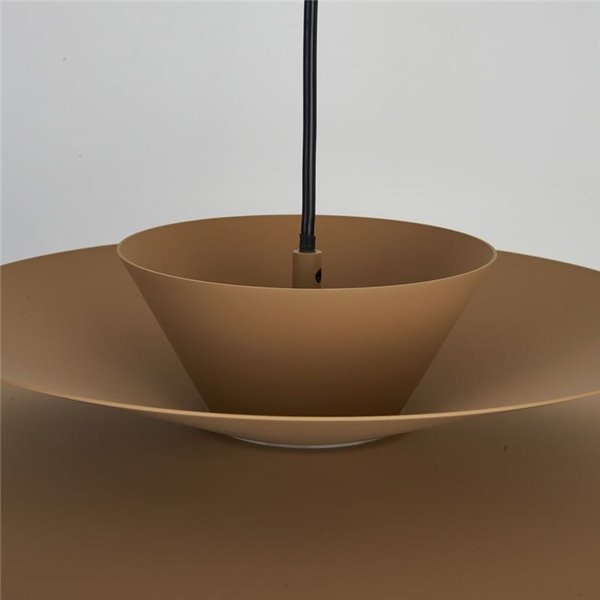 Luminária pendente LED ESTRELLA com disco duplo, acabamento cáqui fosco, 12W, 3000K, 900 lúmens, TRIAC, Ø50cm