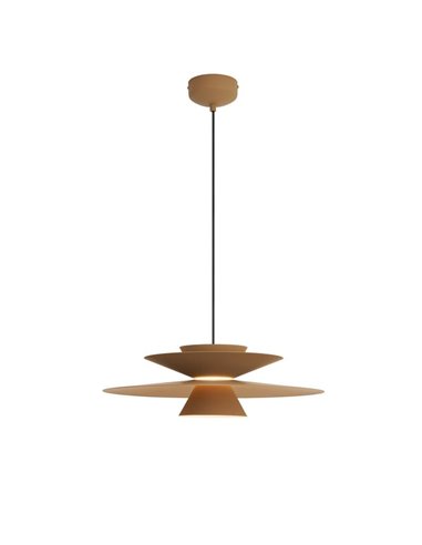 Luminária pendente LED ESTRELLA com disco duplo, acabamento cáqui fosco, 12W, 3000K, 900 lúmens, TRIAC, Ø50cm