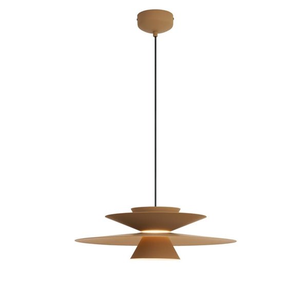 Luminária pendente LED ESTRELLA com disco duplo, acabamento cáqui fosco, 12W, 3000K, 900 lúmens, TRIAC, Ø50cm