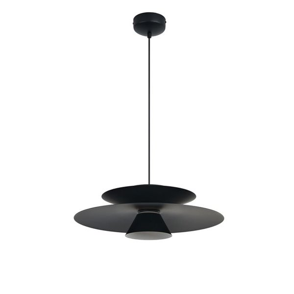 Luminária pendente LED ESTRELLA com disco duplo, preta, 12W, 3000K, 900 lúmens, TRIAC, Ø50cm