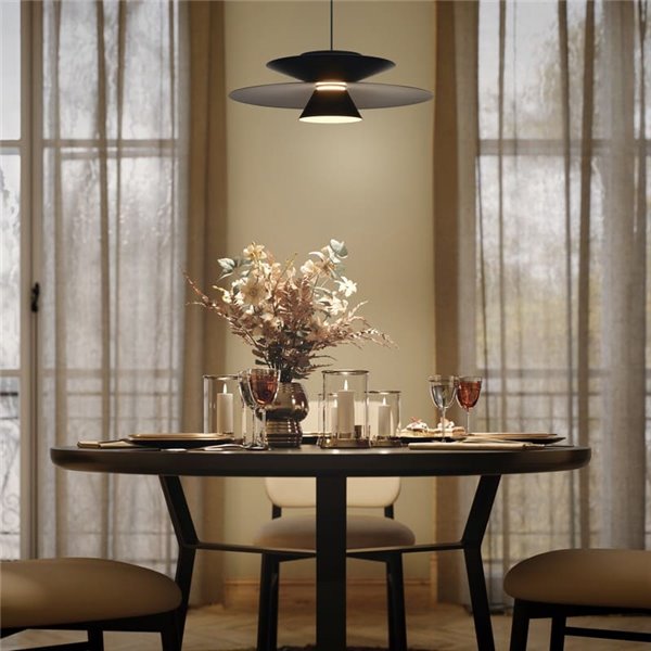 Suspension LED ESTRELLA double disque noir 12W 3000K 900Lm TRIAC Ø50cm