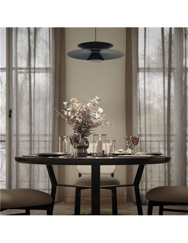 Luminária pendente LED ESTRELLA com disco duplo, preta, 12W, 3000K, 900 lúmens, TRIAC, Ø50cm