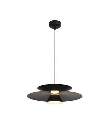 Luminária pendente LED ESTRELLA com disco duplo, preta, 12W, 3000K, 900 lúmens, TRIAC, Ø50cm