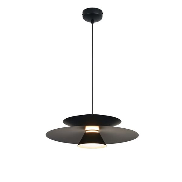 Luminária pendente LED ESTRELLA com disco duplo, preta, 12W, 3000K, 900 lúmens, TRIAC, Ø50cm