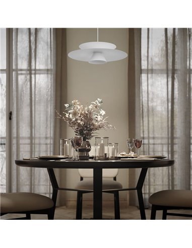 Suspension LED double disque STAR blanc 12W 3000K 900lm TRIAC Ø50cm