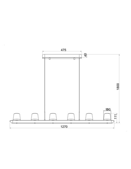 Luminária pendente LED grande ALABASTER 62W 3000K 5000Lm dimerizável TRIAC, barra de 127cm