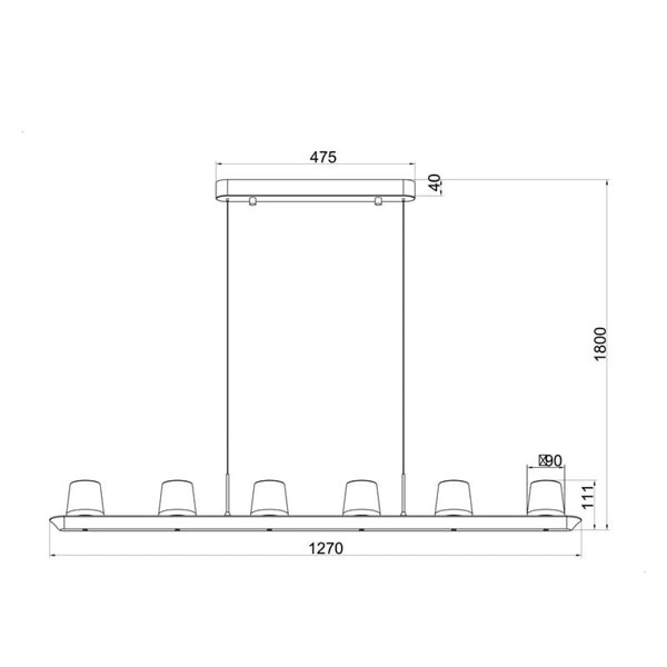 Luminária pendente LED grande ALABASTER 62W 3000K 5000Lm dimerizável TRIAC, barra de 127cm