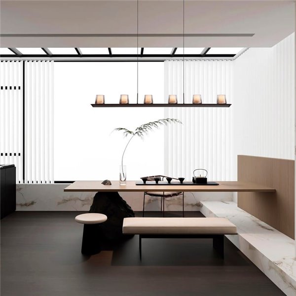 Grande suspension LED ALABASTER 62W 3000K 5000Lm dimmable TRIAC, barre de 127cm