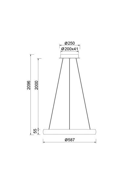Luminária pendente LED FLATS pequena, 1 anel branco, 42W, 3000K, 5290lm, TRIAC, Ø58,7cm