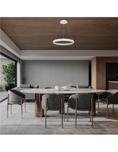 Suspension LED compacte, 1 anneau blanc, 42 W, 3000 K, 5290 lm, TRIAC, Ø 58,7 cm