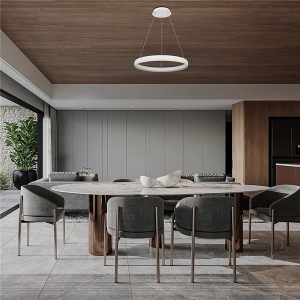 Luminária pendente LED FLATS pequena, 1 anel branco, 42W, 3000K, 5290lm, TRIAC, Ø58,7cm