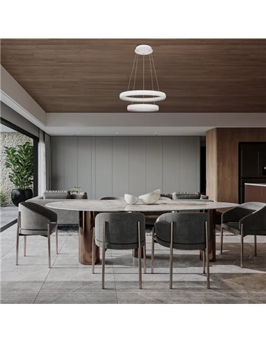 Lámpara colgante LED FLATS mediana 2 aros blanca 70W 3000K 8800Lm TRIAC Ø58,7 y Ø39,5cm