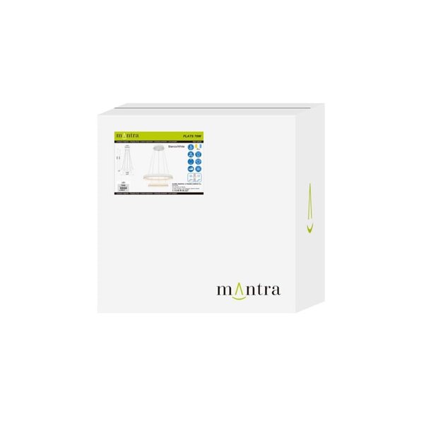 Luminária pendente LED FLATS tamanho médio, 2 anéis brancos, 70W, 3000K, 8800lm, TRIAC, Ø58,7 e Ø39,5cm