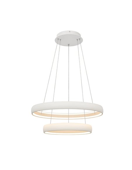 Suspension LED FLATS moyenne, 2 anneaux blancs, 70 W, 3000 K, 8800 lm, TRIAC, Ø 58,7 et Ø 39,5 cm