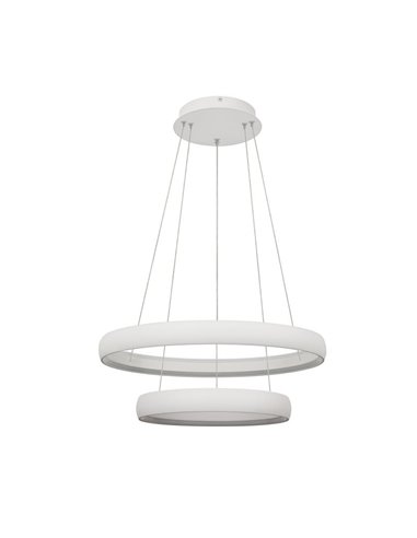 Luminária pendente LED FLATS tamanho médio, 2 anéis brancos, 70W, 3000K, 8800lm, TRIAC, Ø58,7 e Ø39,5cm