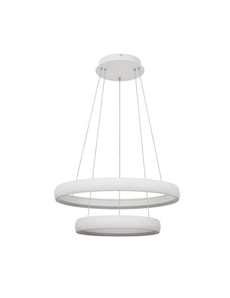 Lámpara colgante LED FLATS mediana 2 aros blanca 70W 3000K 8800Lm TRIAC Ø58,7 y Ø39,5cm