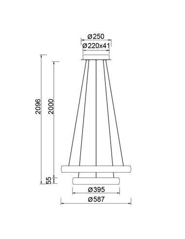 Lámpara colgante LED FLATS mediana 2 aros blanca 70W 3000K 8800Lm TRIAC Ø58,7 y Ø39,5cm