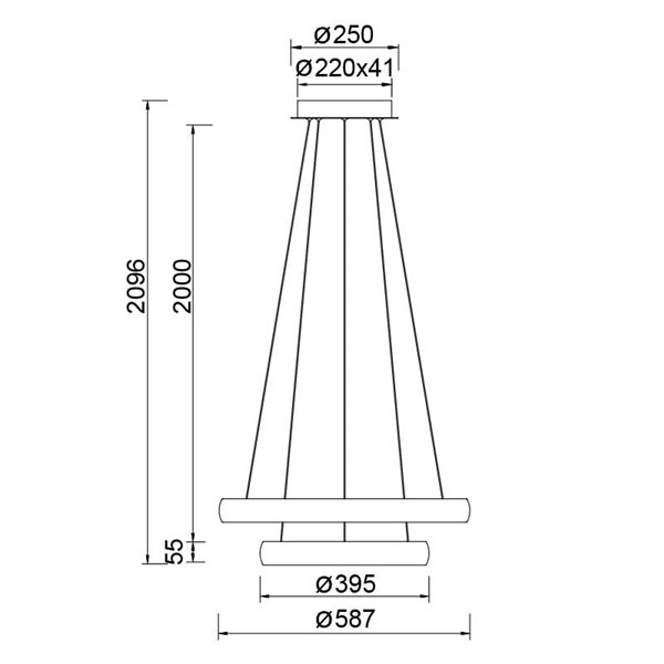 Luminária pendente LED FLATS tamanho médio, 2 anéis brancos, 70W, 3000K, 8800lm, TRIAC, Ø58,7 e Ø39,5cm