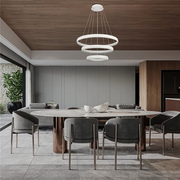 Luminária pendente LED FLATS grande com 3 anéis brancos, 122W, 3000K, 15250lm, TRIAC, Ø77,8 Ø58,7 Ø39,5cm