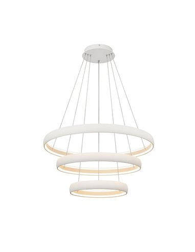 Grande suspension LED plate à 3 anneaux blancs, 122 W, 3 000 K, 15 250 lm, TRIAC, Ø 77,8 × Ø 58,7 × Ø 39,5 cm