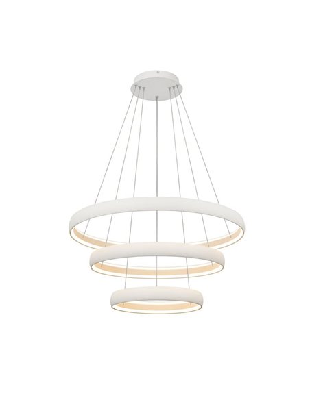 Luminária pendente LED FLATS grande com 3 anéis brancos, 122W, 3000K, 15250lm, TRIAC, Ø77,8 Ø58,7 Ø39,5cm
