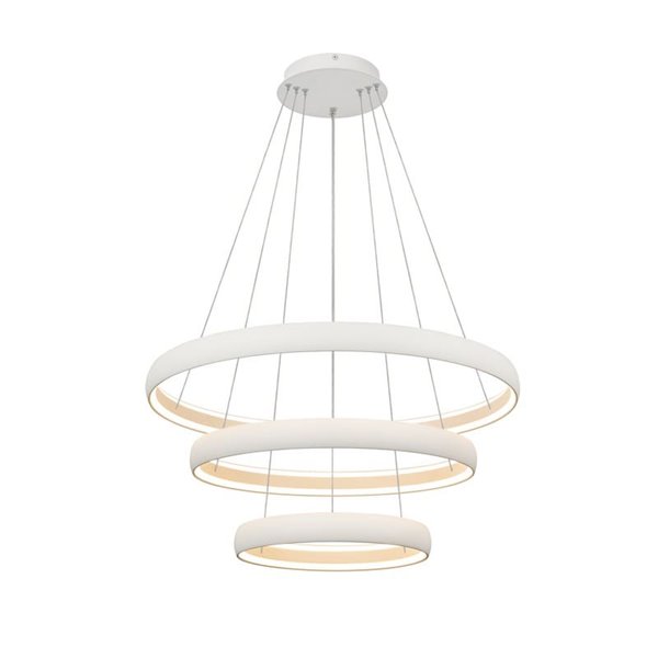 Luminária pendente LED FLATS grande com 3 anéis brancos, 122W, 3000K, 15250lm, TRIAC, Ø77,8 Ø58,7 Ø39,5cm