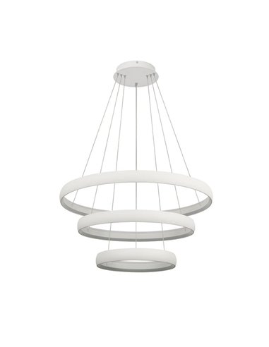 Grande suspension LED plate à 3 anneaux blancs, 122 W, 3 000 K, 15 250 lm, TRIAC, Ø 77,8 × Ø 58,7 × Ø 39,5 cm