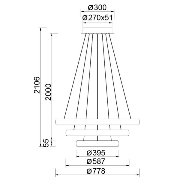 Grande suspension LED plate à 3 anneaux blancs, 122 W, 3 000 K, 15 250 lm, TRIAC, Ø 77,8 × Ø 58,7 × Ø 39,5 cm