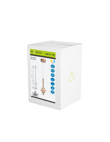 Lámpara colgante LED BETTY oro 7W 3000K 840Lm con alabastro, altura regulable