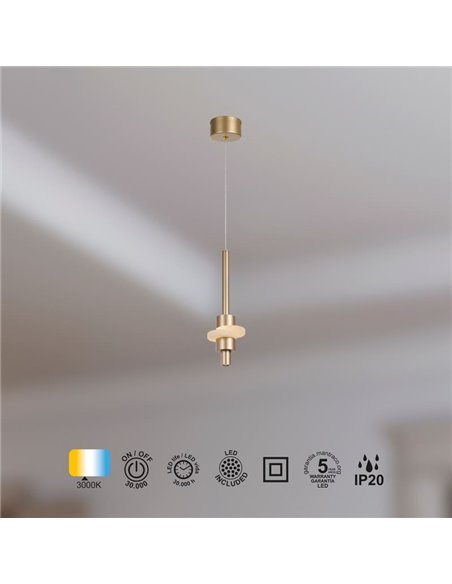 Lámpara colgante LED BETTY oro 7W 3000K 840Lm con alabastro, altura regulable