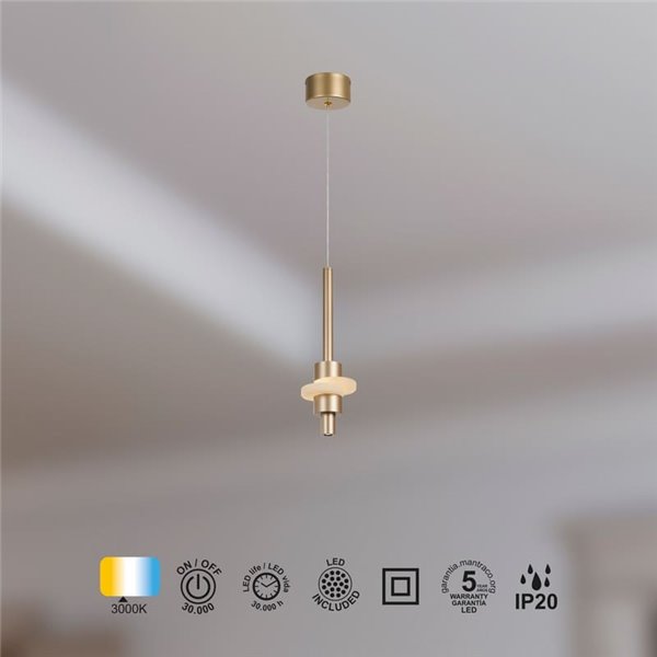 Lámpara colgante LED BETTY oro 7W 3000K 840Lm con alabastro, altura regulable