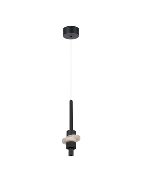 Suspension LED BETTY, noire, 7 W, 3000 K, 840 lm, avec diffuseur en albâtre, hauteur réglable