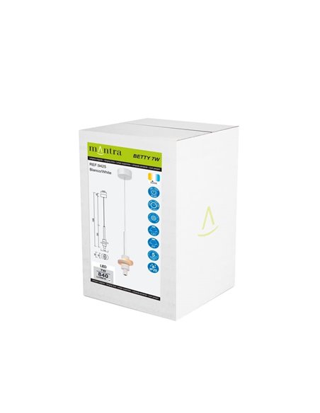 Lámpara colgante LED BETTY blanca 7W 3000K 840Lm con alabastro, altura regulable
