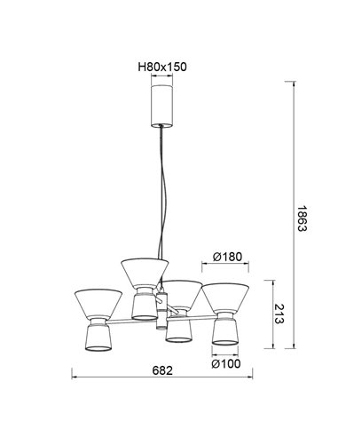 Plafonnier LED horizontal décoratif à 4 lampes NEW YORK, 3000K 24W 3700Lm