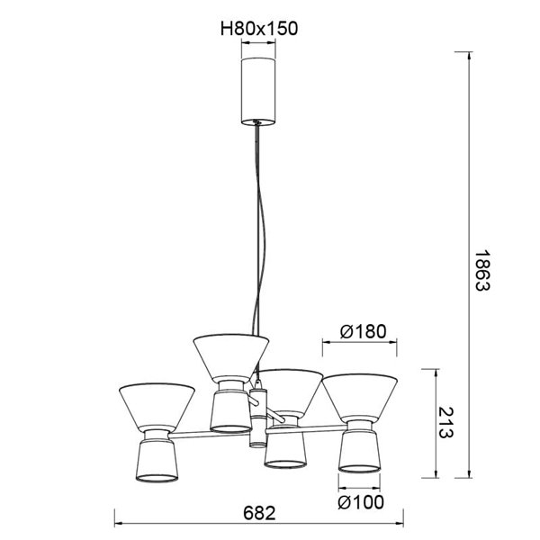 Plafonnier LED horizontal décoratif à 4 lampes NEW YORK, 3000K 24W 3700Lm