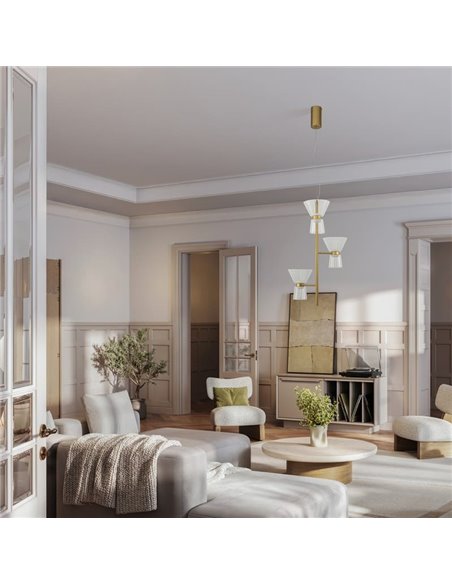 Luminária de teto decorativa vertical em LED com 3 lâmpadas, modelo NEW YORK, 3000K, 18W, 1400 lúmens.