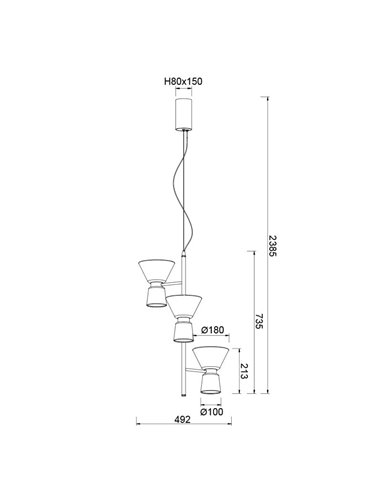 Lámpara de techo LED decorativa vertical con 3 luces NEW YORK, 3000K 18W 1400Lm