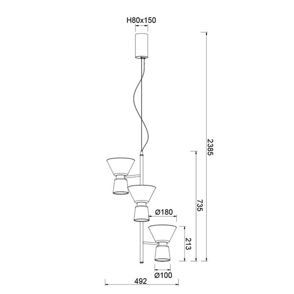 Luminária de teto decorativa vertical em LED com 3 lâmpadas, modelo NEW YORK, 3000K, 18W, 1400 lúmens.