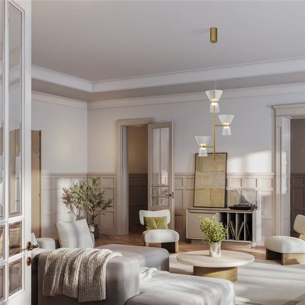 Luminária de teto decorativa vertical em LED com 3 lâmpadas, modelo NEW YORK, 3000K, 18W, 1400 lúmens.