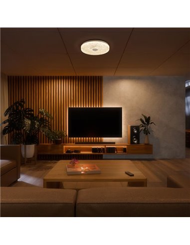 Luminária de teto LED redonda FROZEN, dimerizável, Ø39cm, 45W 5220lm, CTT 2700K-5000K, branca, com controle remoto.