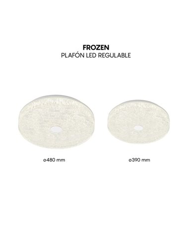 Luminária de teto LED redonda FROZEN, dimerizável, Ø48cm, 45W 5220lm, CTT 2700K-5000K, branca, com controle remoto.