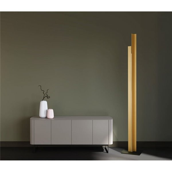 Luminária de chão LED moderna para sala de estar, modelo MANHATTAN, 200 cm, latão, dimerizável, 48 W, 5900 lúmens, 3000 K.