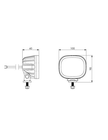 Refletor de trabalho LED com montagem inferior, 1200 lúmens, LRD 3072, 12/24 V, 10 W, IP68, R10 EMC