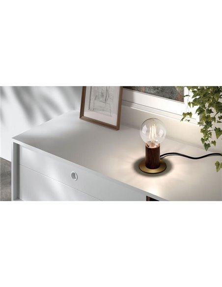 Luminária de mesa minimalista KOPA em latão fosco e madeira de nogueira, soquete E27 (não incluído)