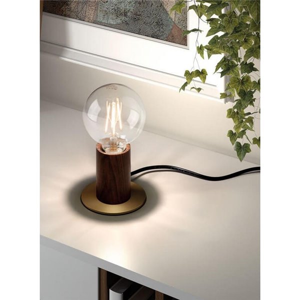 Lámpara de sobremesa minimalista KOPA latón mate y madera nogal E27 (no incl.)