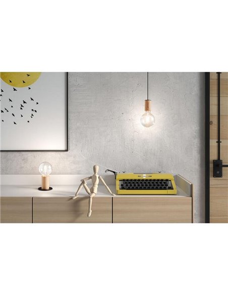 Lámpara de sobremesa minimalista KOPA negro y madera natural E27 (no incl.)