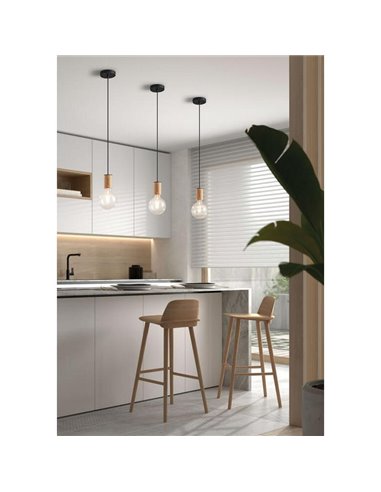 Suspension minimaliste KOPA, laiton mat et bois de noyer, douille E27 (non fournie)