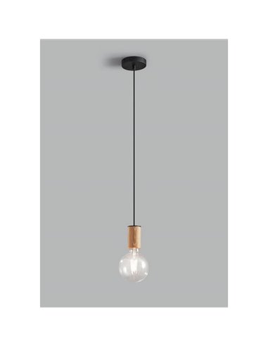 Lámpara colgante minimalista KOPA negro y madera natural E27 (no incl.)