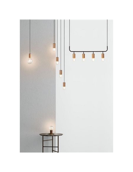 Lámpara colgante minimalista KOPA negro y madera natural E27 (no incl.)